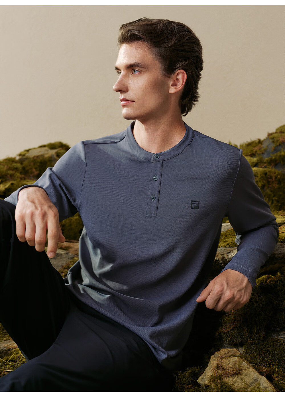 FILA Men's Knitted Long Sleeve T-Shirt 2026 Autumn Henry Collar Sports Fitness Quick-Dry Long Tee 12