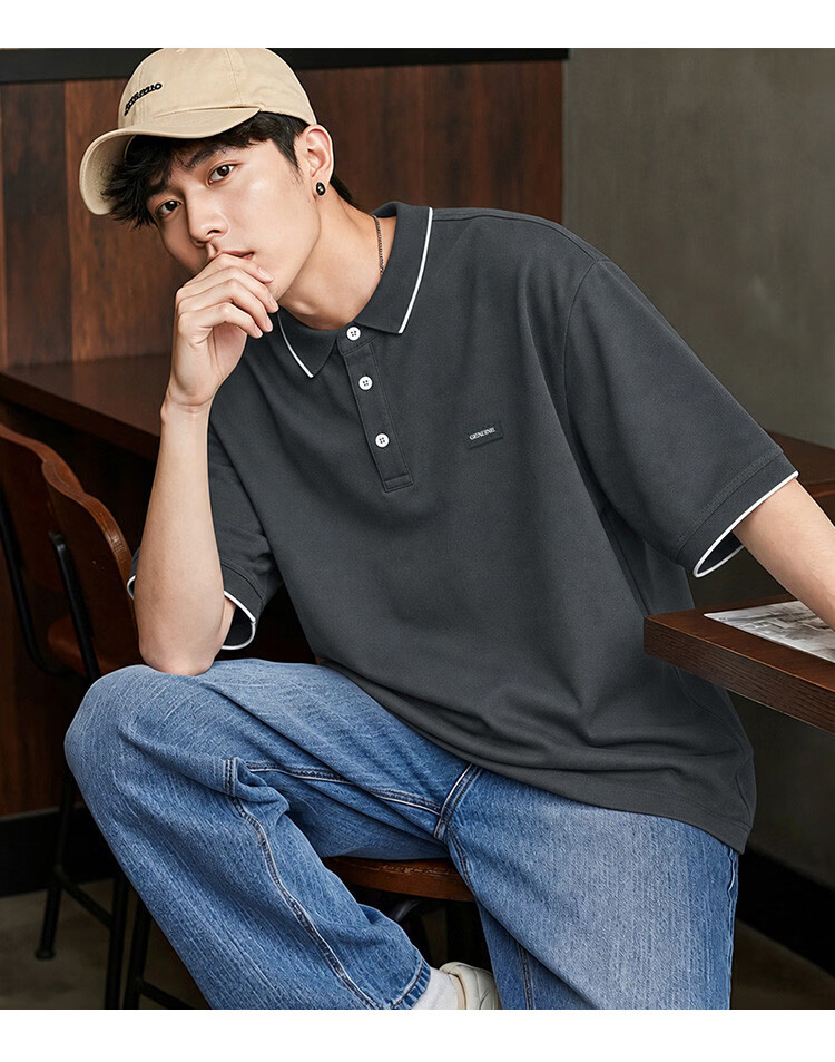 TonLion 2026 Summer New Men's Short Sleeve Polo Shirt Gray Sports Style Versatile Fashion Youth Top 7