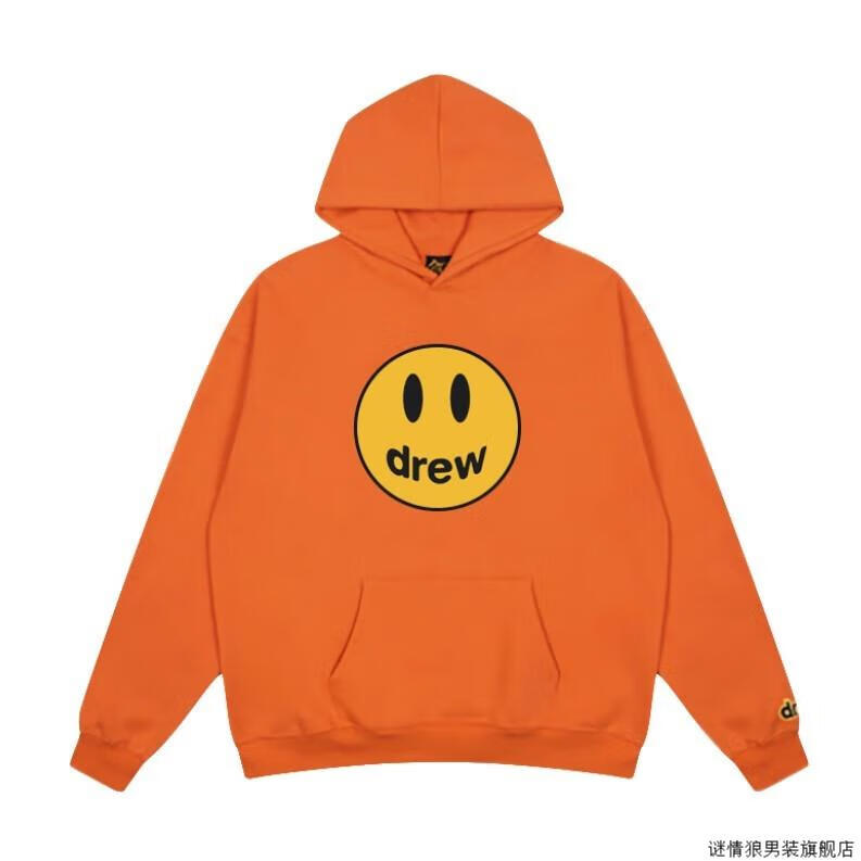 drew笑脸卫衣女ins网红比伯同款男高街潮牌宽松情侣装连帽衫外套 浅