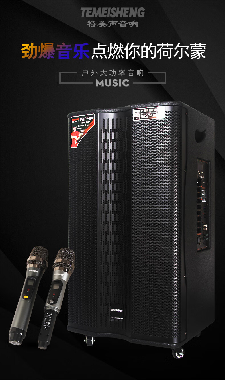 temeisheng特美声gd1227户外便携大功率广场舞k歌音响12寸超大重低音