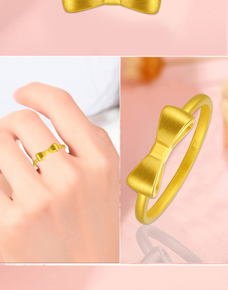 转运珠戒指女黄金真金蝴蝶结3d硬金足金999指环尾戒七夕节礼物 【蝴蝶