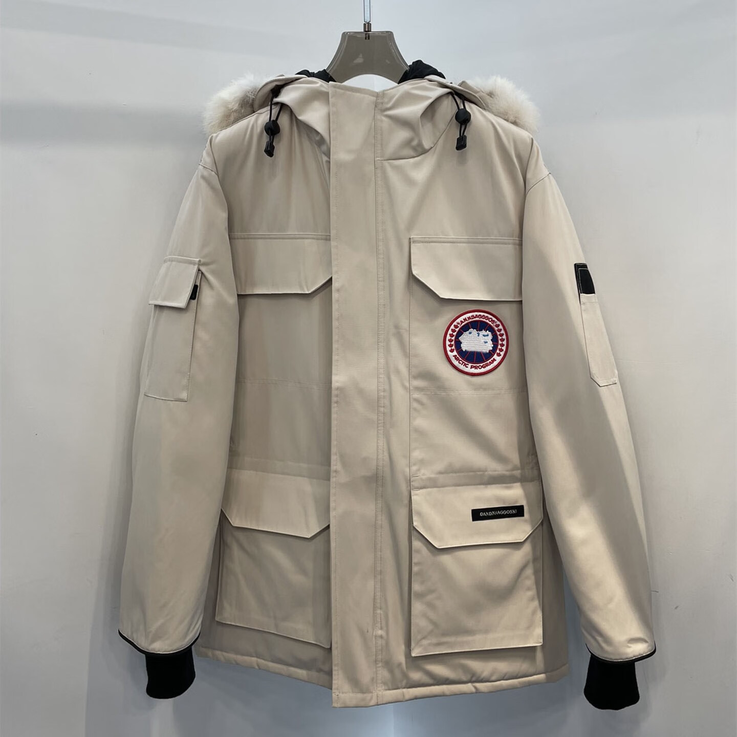 高端加厚经典工装中长款08远征派克白鸭绒狼毛羽绒服男女款 天蓝色 m