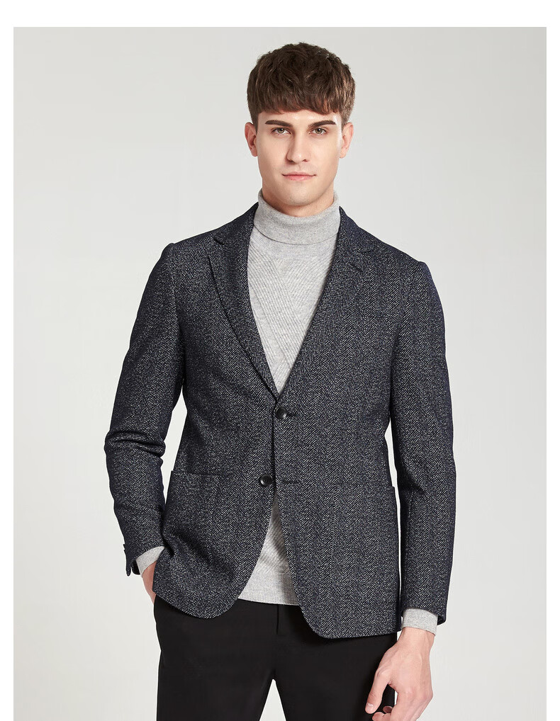 boni堡尼中青年商务男装人字纹休闲西服上衣羊毛小西装外套cg582031a