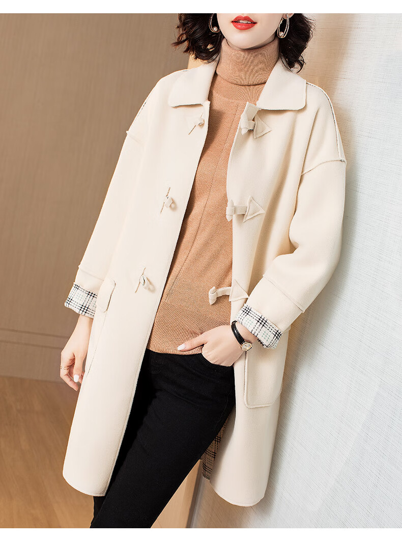 szhg牛角扣呢子大衣女中长款毛呢外套女收腰显瘦气质大衣2020春季新款