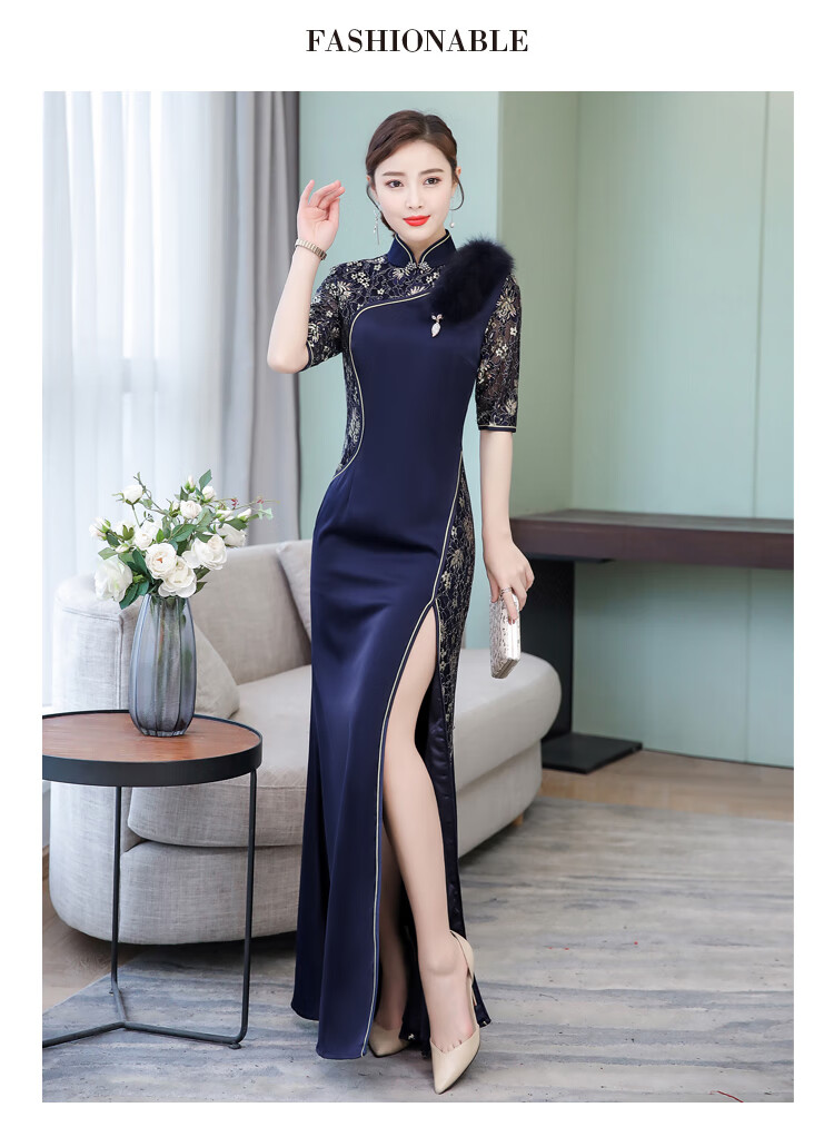 学生乐 迎宾旗袍礼仪小姐服长款走秀走秀旗袍高端演出服舞台主持人