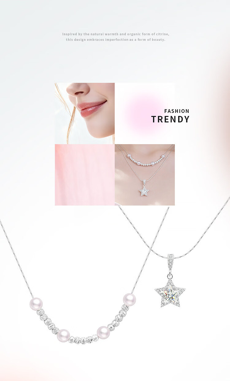 Aji Bean Women's Necklace Pearl Star Double Layer Stacking Design Niche Light Luxury Elegant Clavicle Chain 2