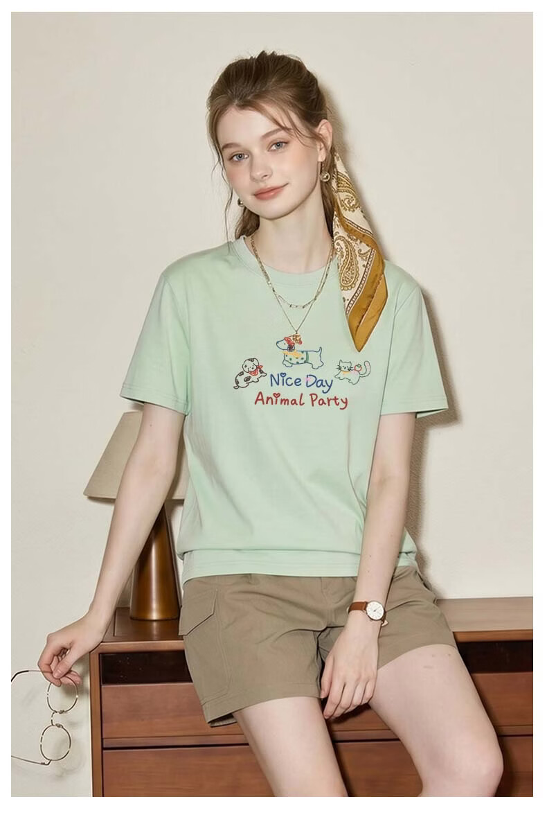 TonLion 100% Cotton Short Sleeve T-Shirt Women Loose Trendy Heavyweight Skin-Friendly Half Sleeve Small Size Basic Crew Neck Tee Women's Wear 11