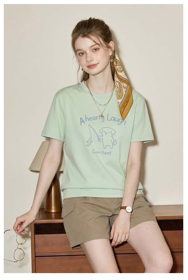 TonLion Women's Pure Cotton Short Sleeve Summer Casual Loose T-Shirt Cute Cartoon Design Moisture-Wicking Breathable Top 12