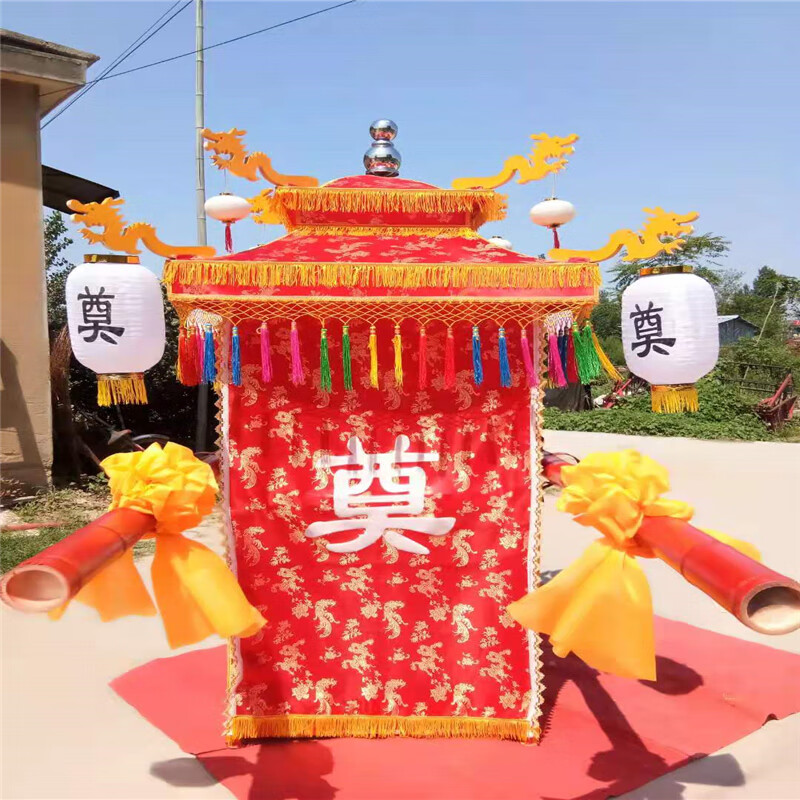 白事轿子 中式八抬抬骨灰盒出殡花轿 折叠灵轿 支持定做 加大款蓝色