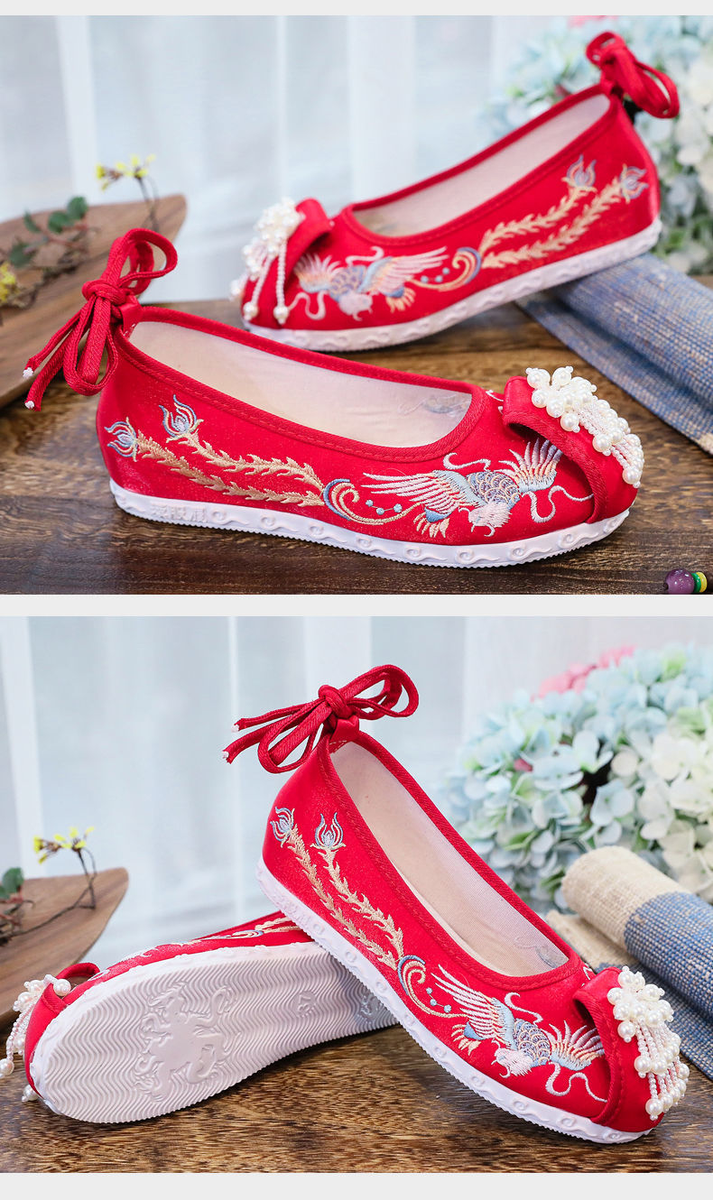 中式宫廷工艺布鞋古风汉服鞋宫锁珠帘缀珠流苏绣花布鞋秀禾婚鞋有仙