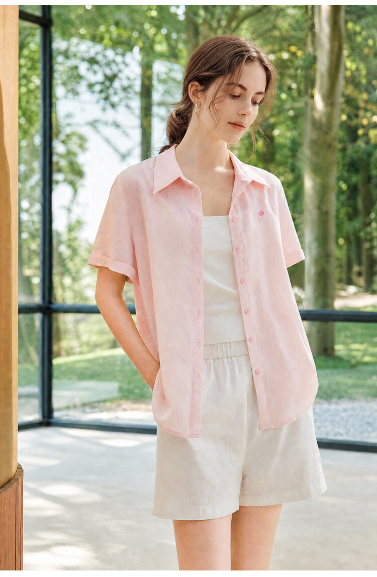 INMAN Tencel Linen Commuter Lightweight Short Sleeve Shirt Summer 2026 Women's Cardigan Glacier Pink L 26
