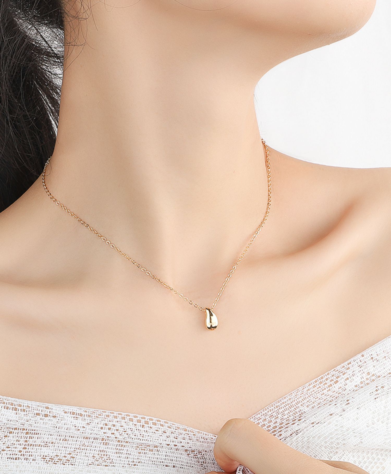 siccsaee水滴项链吊坠925银小巧森系锁骨链女韩版气质少女简百搭银色