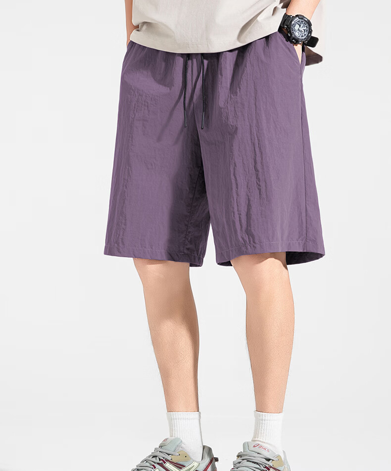 MINISO Men's 5-Inch Purple Ice Silk Functional Shorts Summer Youth American Casual Cargo Pants Khaki M 24