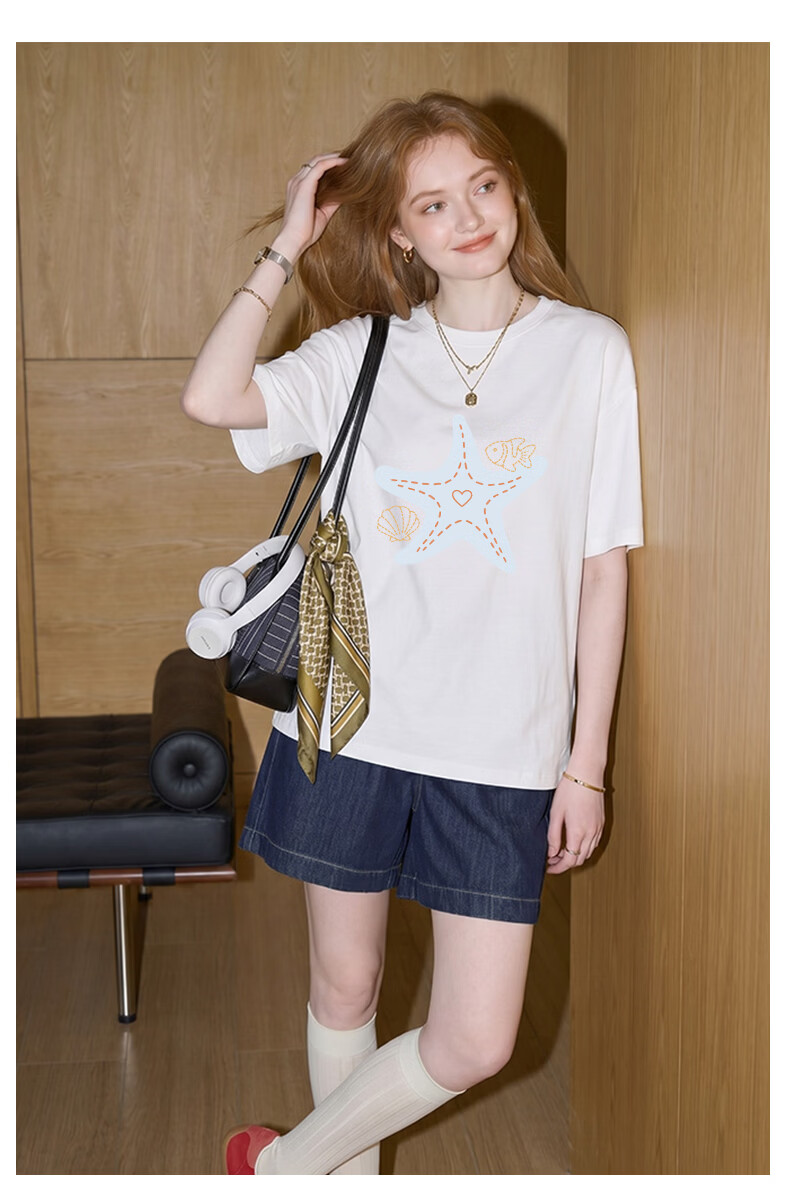 TonLion Pure Cotton Short Sleeve T-Shirt Women 200G Heavyweight Crew Neck Half Sleeve Summer 2026 New Loose Versatile Slim Fit Top 14