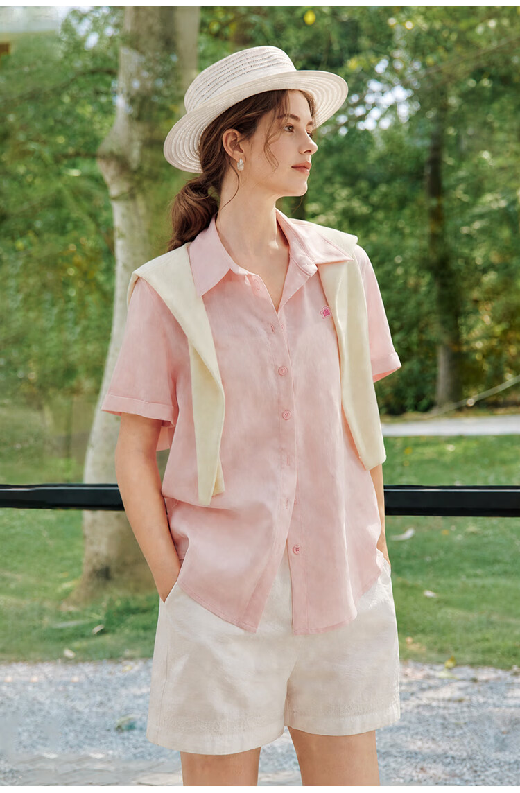 INMAN Tencel Linen Commuter Lightweight Short Sleeve Shirt Summer 2026 Women's Cardigan Glacier Pink L 24