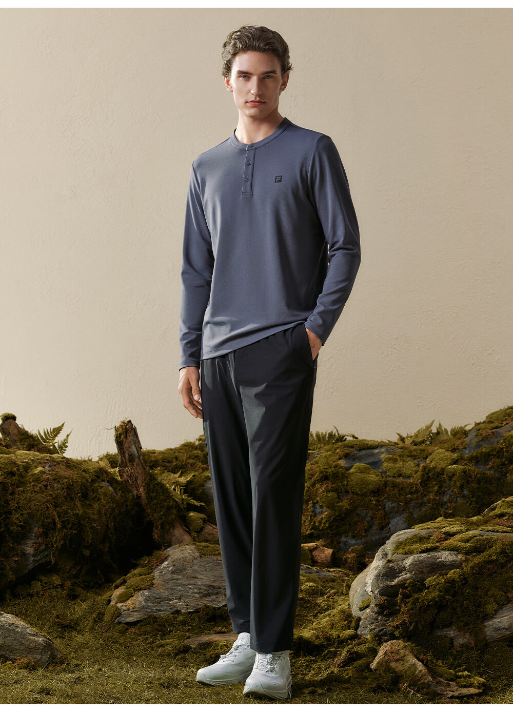 FILA Men's Knitted Long Sleeve T-Shirt 2026 Autumn Henry Collar Sports Fitness Quick-Dry Long Tee 13