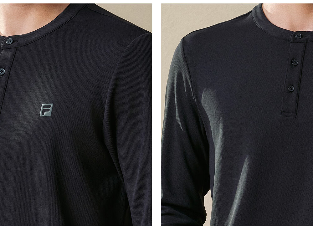 FILA Men's Knitted Long Sleeve T-Shirt 2026 Autumn Henry Collar Sports Fitness Quick-Dry Long Tee 9
