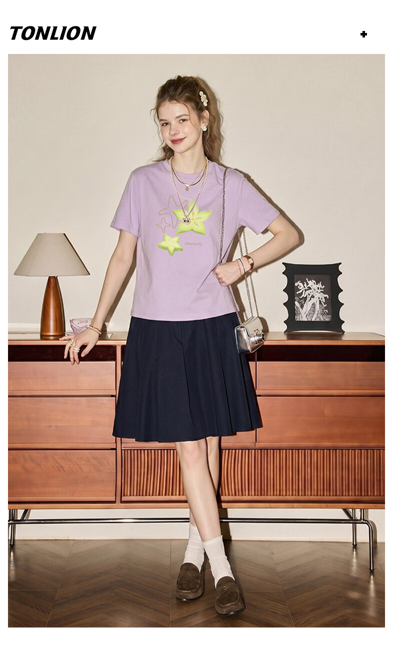 TonLion Women's Short Sleeve T-Shirt Pure Cotton Summer New Dopamine Design Casual Slim Fit Versatile Top 10