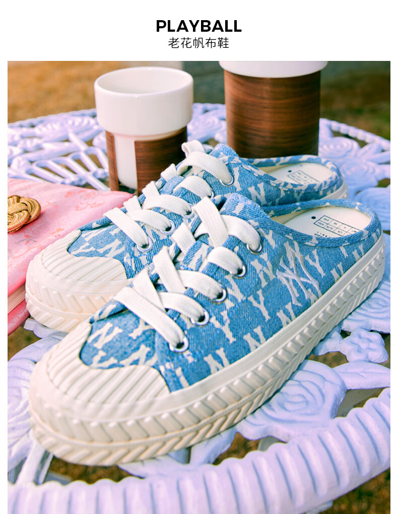 mlb 男女半拖情侣帆布鞋情侣复古老花运动休闲时尚秋季shsd 纽约洋基