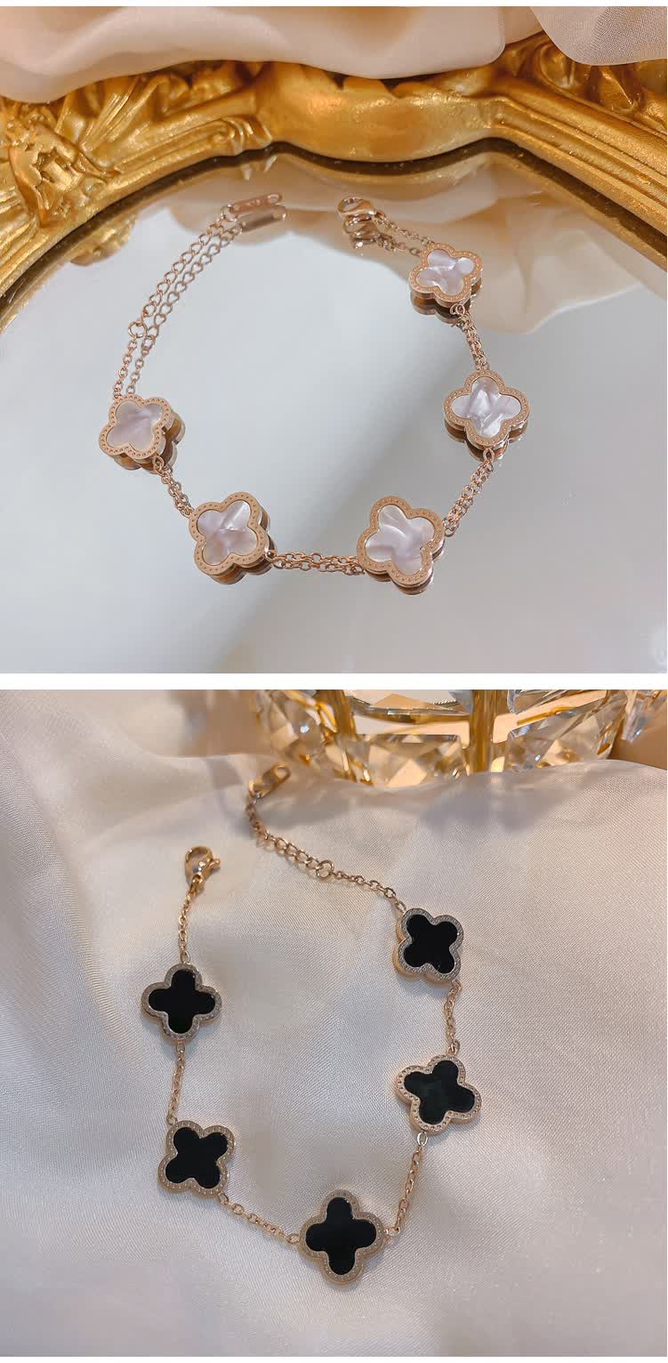 施华洛世奇锆钛钢贝壳幸运四瓣花手链韩国四叶草气质设计网红潮个性
