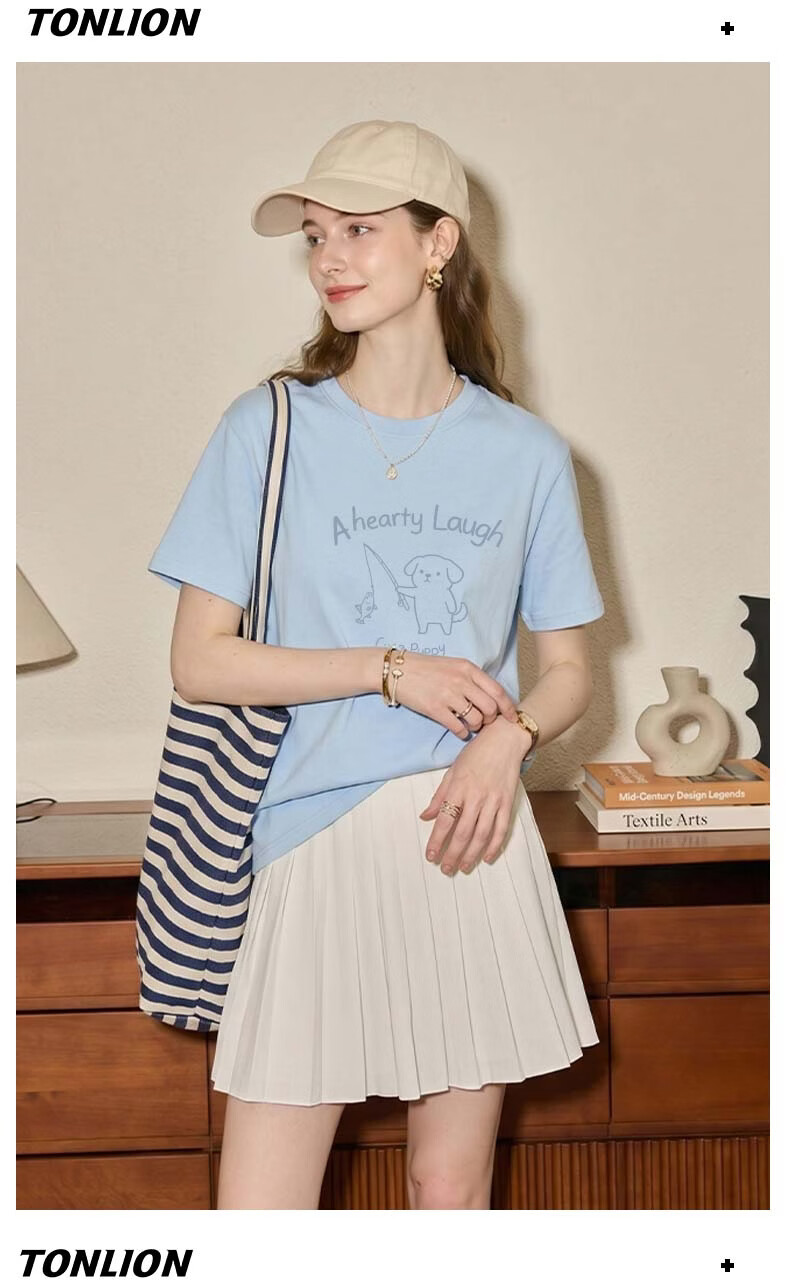 TonLion Women's Pure Cotton Short Sleeve Summer Casual Loose T-Shirt Cute Cartoon Design Moisture-Wicking Breathable Top 13