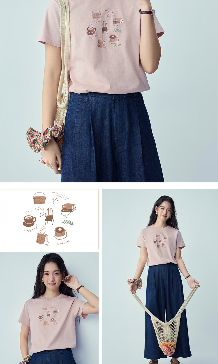 Giordano Women's Short Sleeve T-Shirt New Pure Cotton Afternoon Tea Theme Printed Crew Neck Top 13396304 16