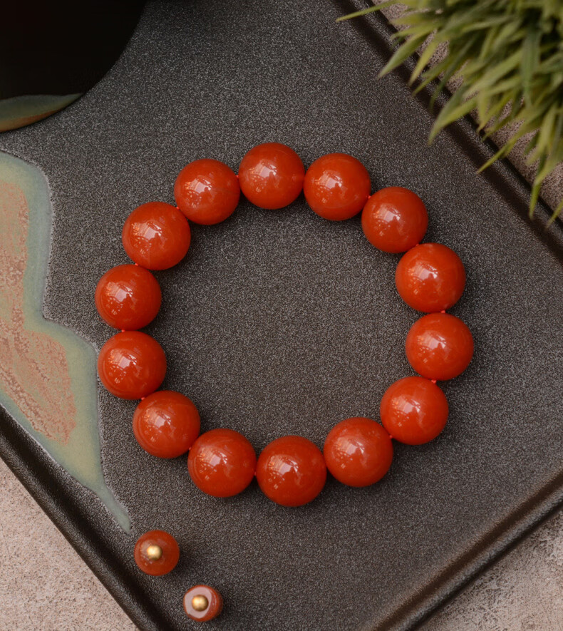 保山南红玛瑙手链冰红圆珠手串文玩河湾料男女本命年礼物 ybh344(约8.