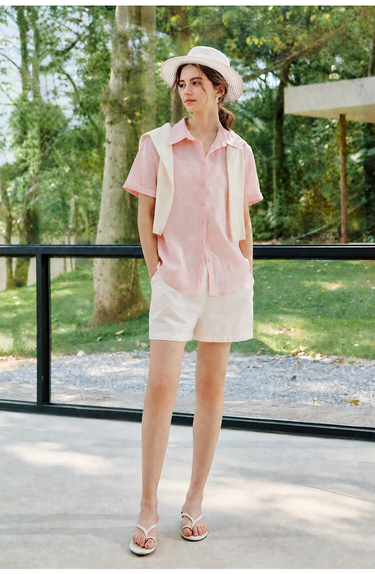 INMAN Tencel Linen Commuter Lightweight Short Sleeve Shirt Summer 2026 Women's Cardigan Glacier Pink L 25