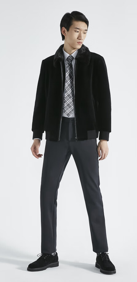 【劲霸男装bphc4302】劲霸男装 k-boxing 皮草服男纯绵羊毛绒毛温暖