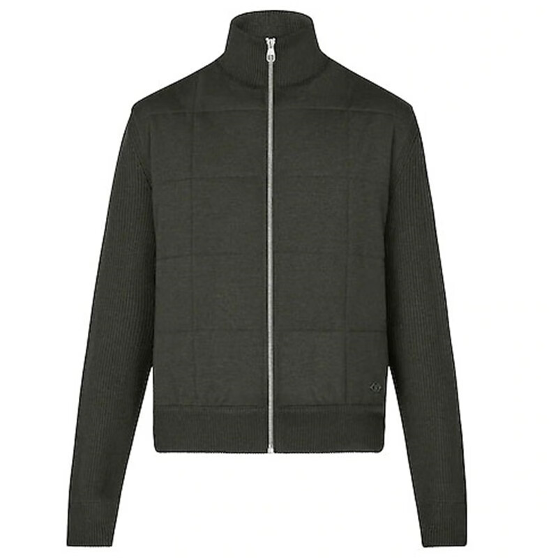 孔雀翎lv路易威登男装拉链夹克柔软触感绗缝设计罗纹衣袖优雅绿色1a5