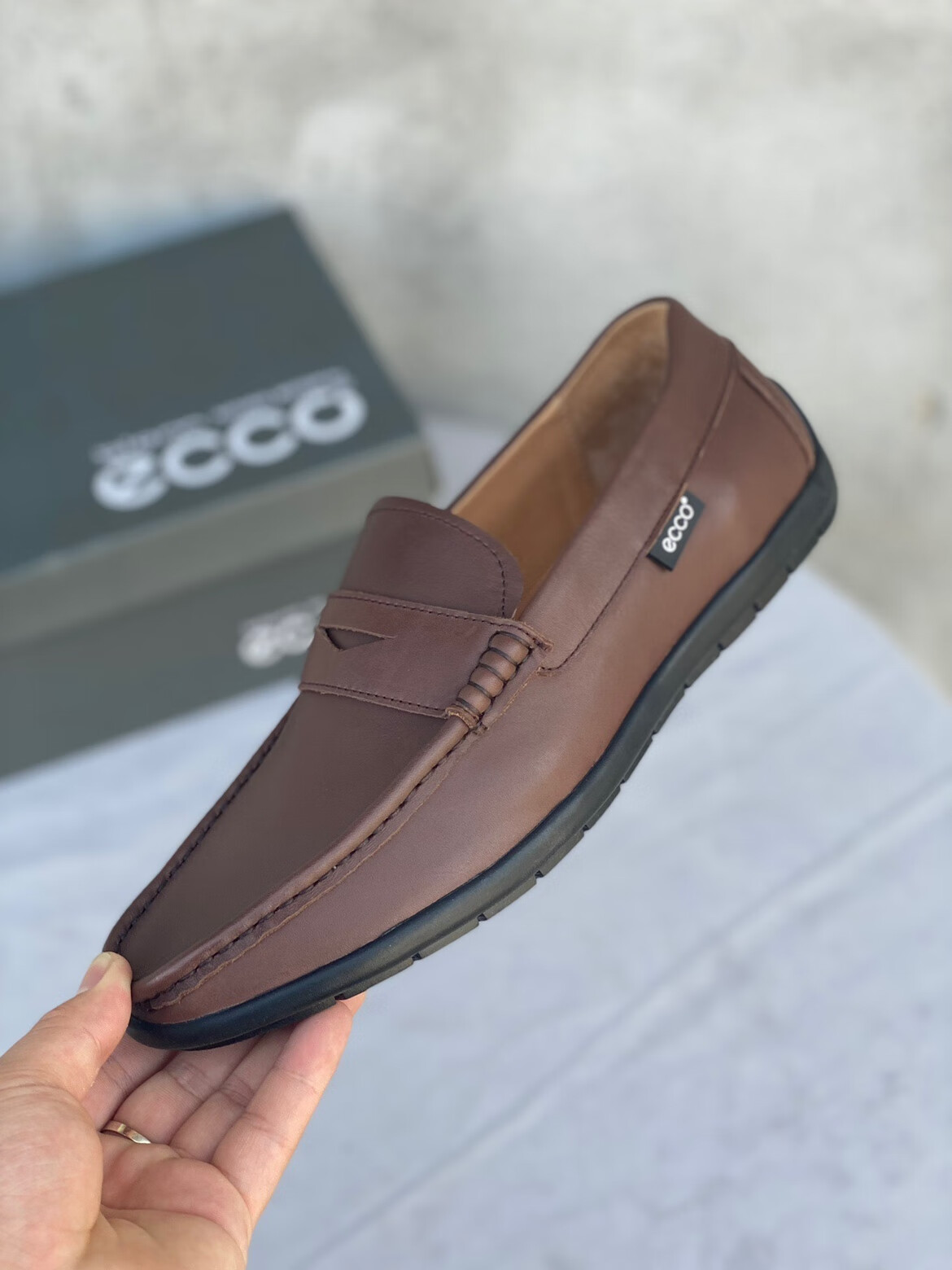 ecco爱步男鞋豆豆鞋一脚蹬乐福鞋轻便舒适日常休闲皮鞋商务鞋 棕色 43