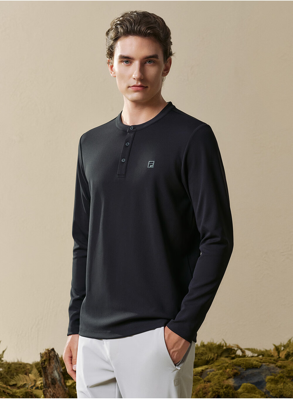 FILA Men's Knitted Long Sleeve T-Shirt 2026 Autumn Henry Collar Sports Fitness Quick-Dry Long Tee 5