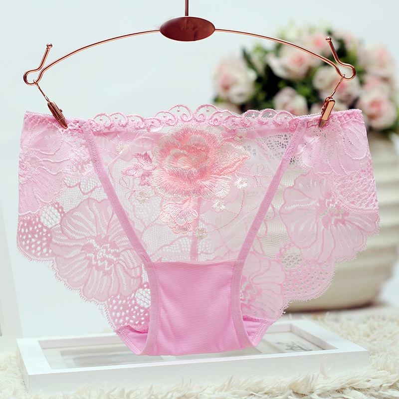 浪莎 女士内裤女情趣蕾丝透明超薄镂空刺绣绣花无痕大码胖mm性惑 粉色