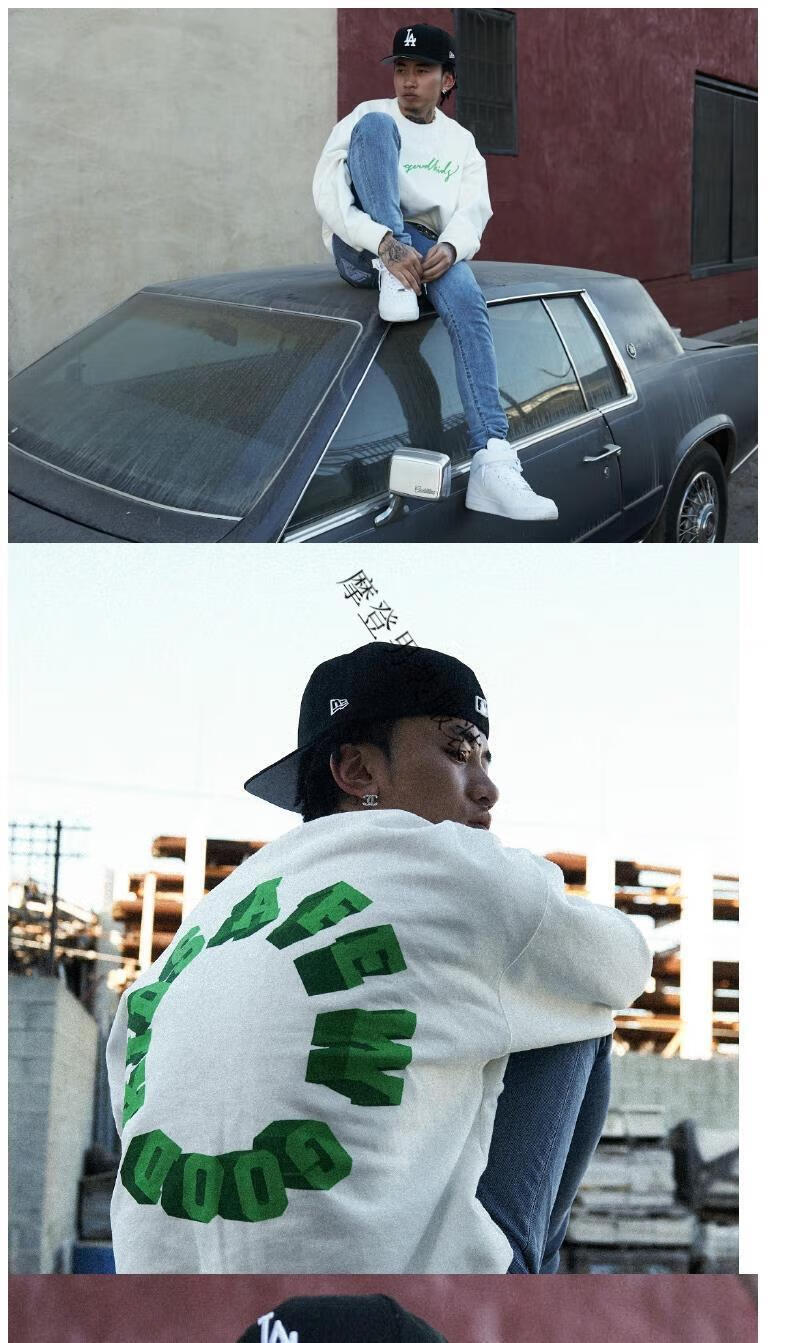 霸雅海 fff马思唯联名同款afgk潮牌圆领卫衣afewgoodkids加绒嘻哈外套