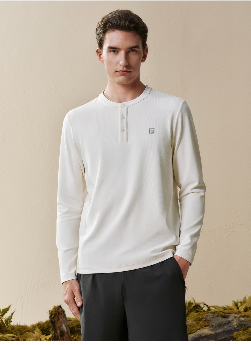 FILA Men's Knitted Long Sleeve T-Shirt 2026 Autumn Henry Collar Sports Fitness Quick-Dry Long Tee 15
