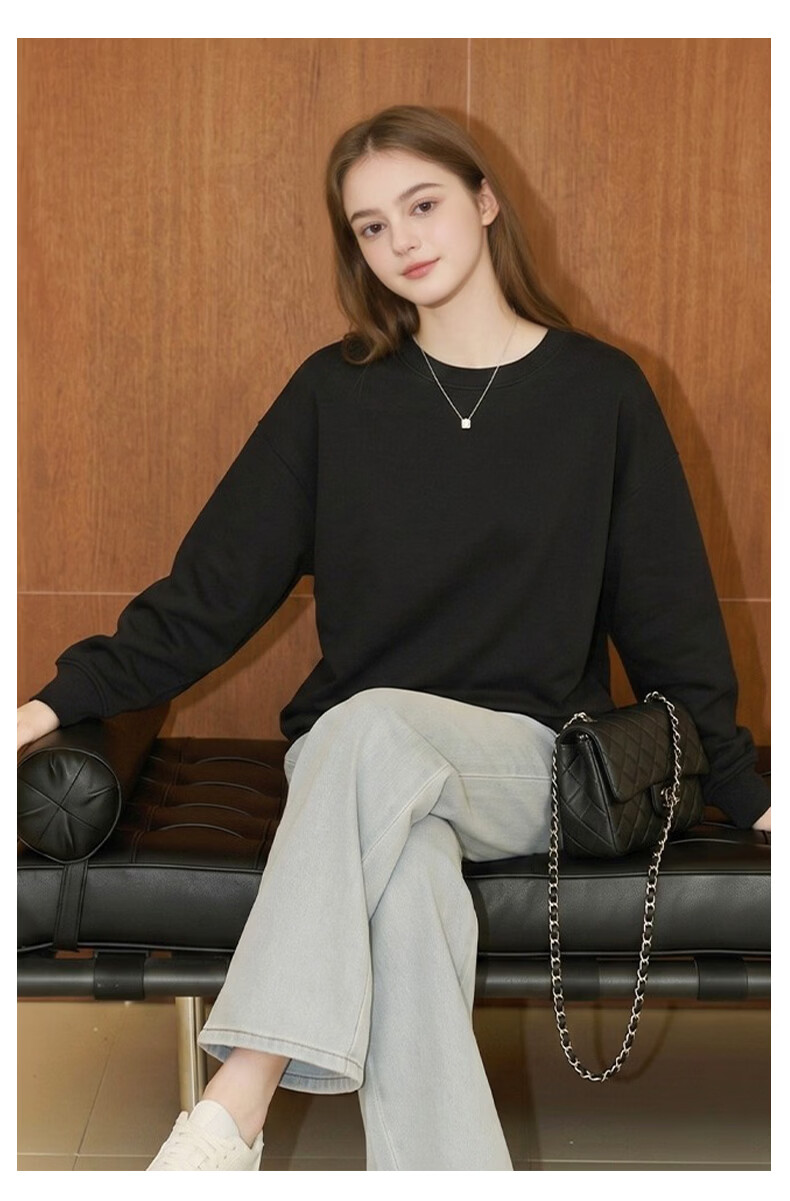 TonLion Women's Sweatshirt Spring and Autumn New Round Neck Pullover Casual Trendy Loose Long Sleeve Top 15