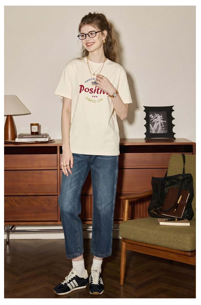 TonLion Cotton Short Sleeve T-Shirt for Women Summer New Loose Slim Fit Base Layer Half Sleeve Trendy Letter Design Top 13