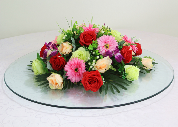 圆形台花仿真花餐台中间转盘装饰花酒店餐桌花餐厅包间桌面摆花卉红锦