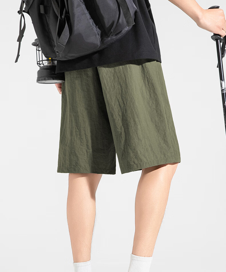 MINISO Men's 5-Inch Purple Ice Silk Functional Shorts Summer Youth American Casual Cargo Pants Khaki M 20