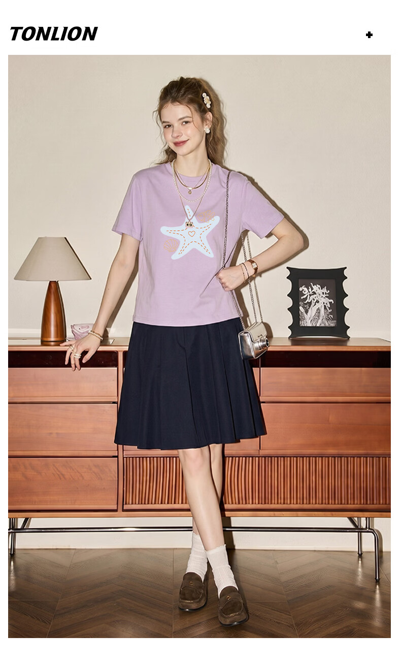 TonLion Pure Cotton Short Sleeve T-Shirt Women 200G Heavyweight Crew Neck Half Sleeve Summer 2026 New Loose Versatile Slim Fit Top 10