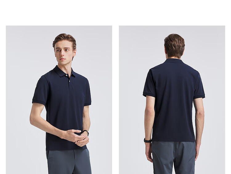 YOUNGOR [Cool Touch] Spring/Summer 2026 New Style, Turn-Down Collar, Solid Color, Oxygen Short-Sleeve Polo Shirt, Blue, Size S 16