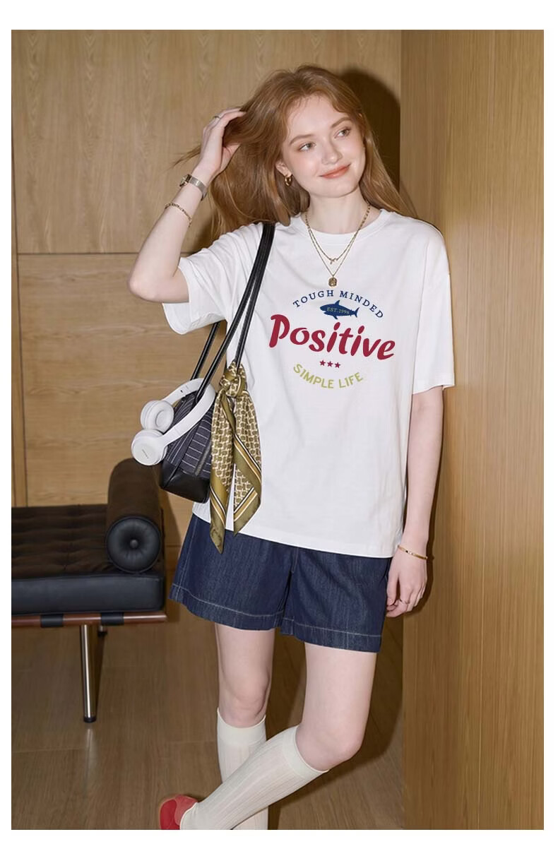 TonLion Cotton Short Sleeve T-Shirt for Women Summer New Loose Slim Fit Base Layer Half Sleeve Trendy Letter Design Top 14