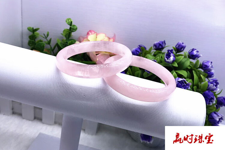 芙蓉石手镯 马达加斯粉晶手镯女款 粉水晶手镯 芙蓉玉石 52-53