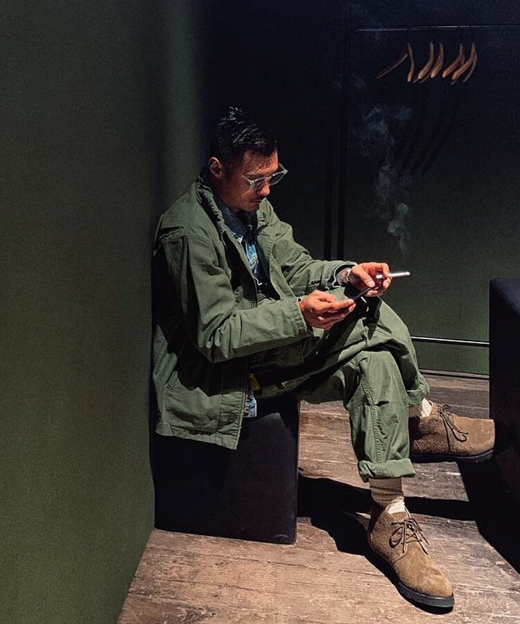 mdns春秋新款余文乐同款外套男香港潮牌痞帅宽松翻领夹克破磨做旧复古