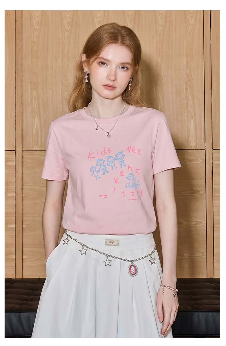 TonLion Women's Short Sleeve T-Shirt Summer Cotton Simple Korean Style Trendy Casual Loose Fit Basic Round Neck Tee 16