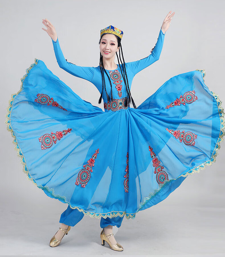 新疆维吾尔族衣服女演出服新款大摆裙花儿为什么这样表演服成人舞蹈装