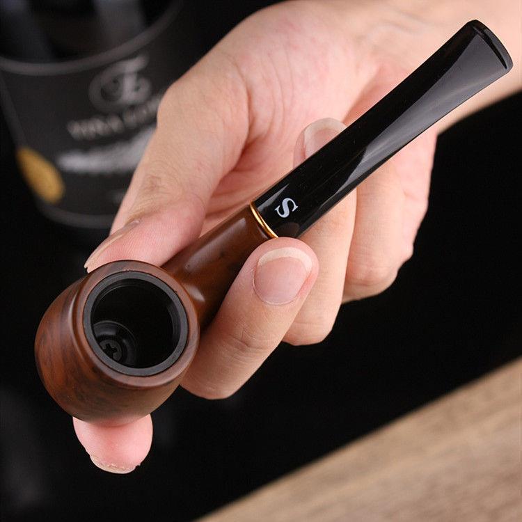 英国烟斗烟嘴檀木实木烟斗男士带过滤便携传统老式通条烟嘴压棒怀旧长