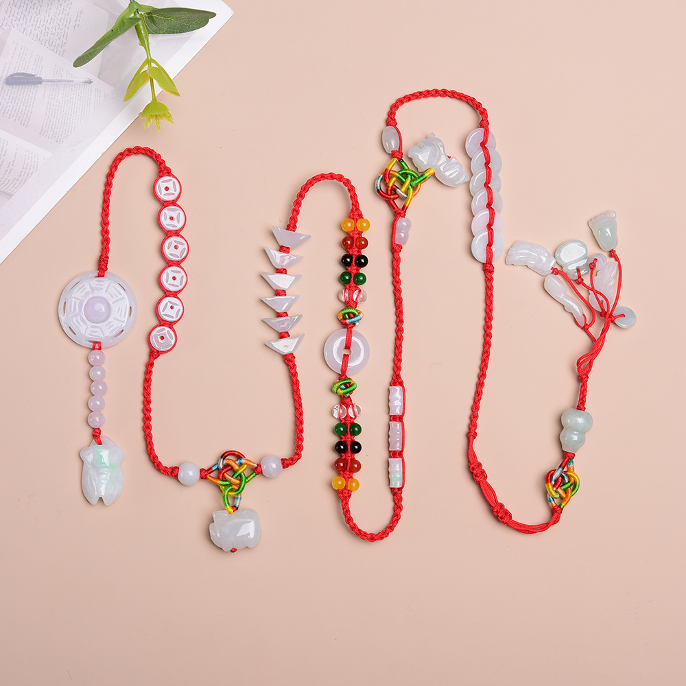 天然翡翠玉虎猪红腰带本命年红腰绳 六合红绳腰链 腰围2尺9=36码=97