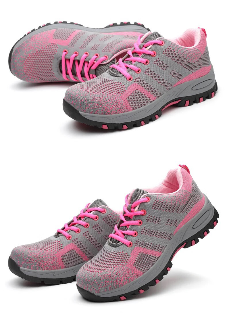 女士劳保鞋 透气钢包头防砸防刺穿 休闲防滑轻便安全鞋工作鞋 火粉色