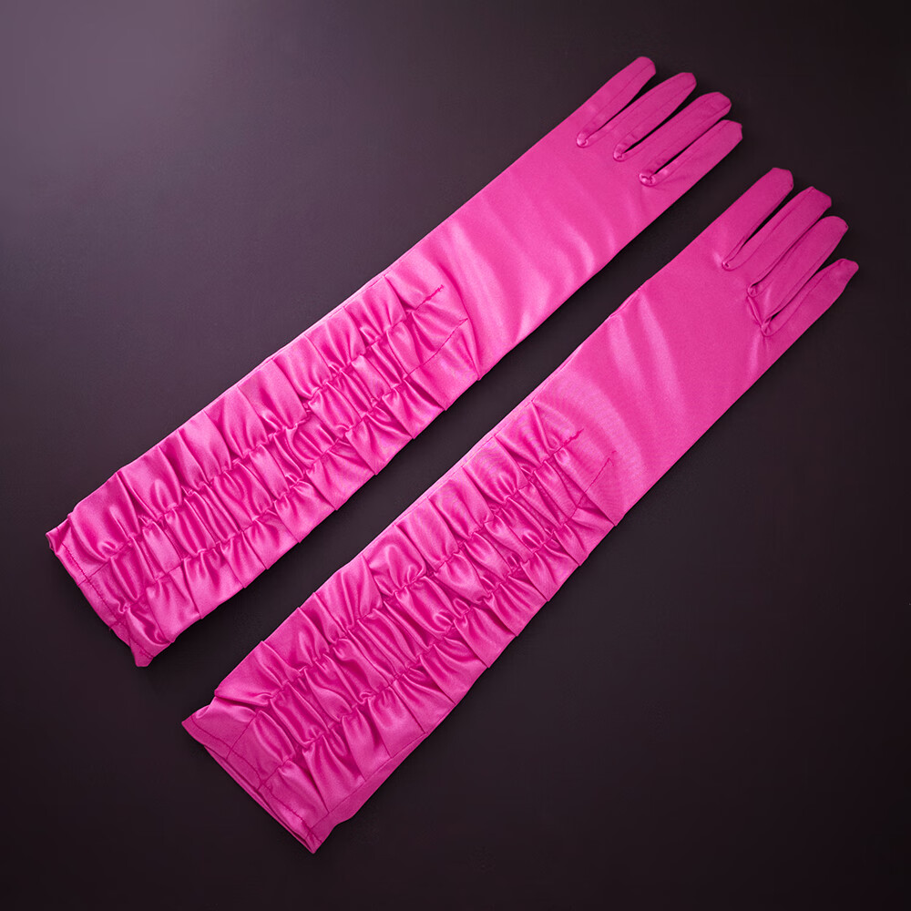 礼服网纱手套粉色长款褶皱包指手套新娘婚纱礼服配件结婚婚礼舞台派对